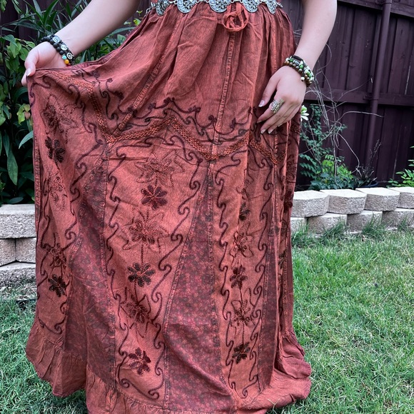 Rustic Patchwork Embroidered Boho Skirt - Picture 10 of 16